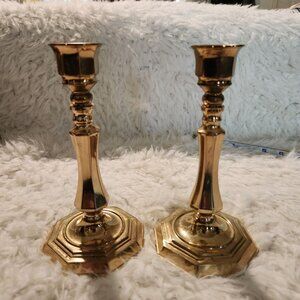 Vintage Valsan  Solid Brass Candle Holders 7.5" Tall MCM Cottage Boho Classic